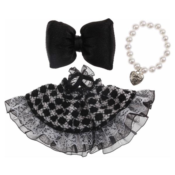 MINI DOLL BOW ACCENT CROCHET LACE DRESS PEARL BRACELET OUTFIT SET