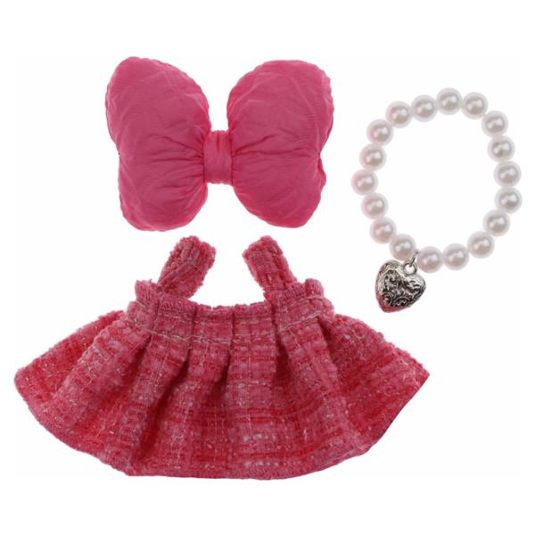 MINI DOLL BOW ACCENT TWEED DRESS PEARL BRACELET OUTFIT SET
