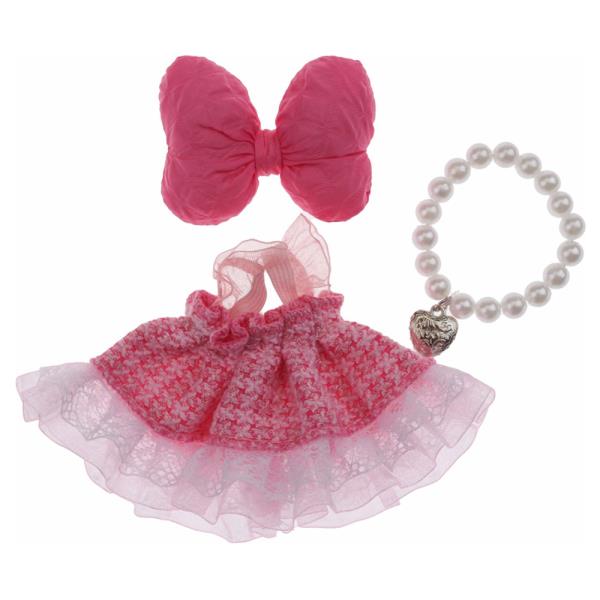 MINI DOLL BOW ACCENT TWEED LACE DRESS PEARL BRACELET OUTFIT SET