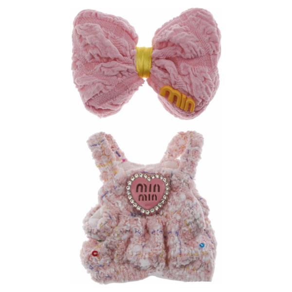 MINI DOLL BOW ACCENT TEXTURED BUNNY ROMPER OUTFIT SET
