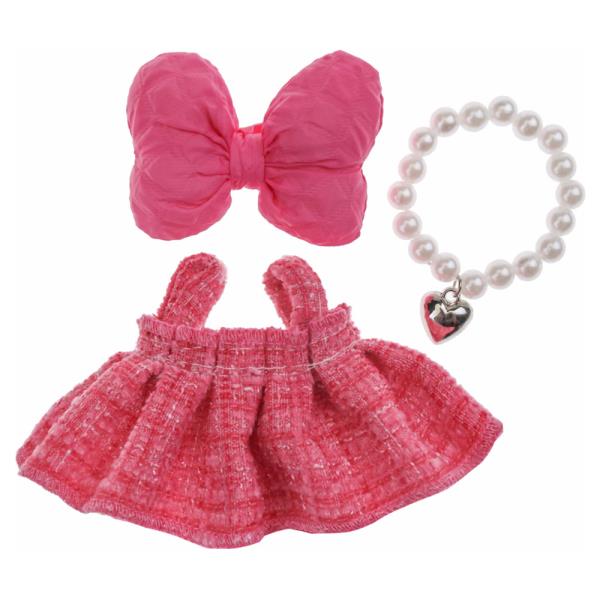 MINI DOLL TWEED DRESS BOW HAIR CLIP PEARL NECKLACE OUTFIT SET