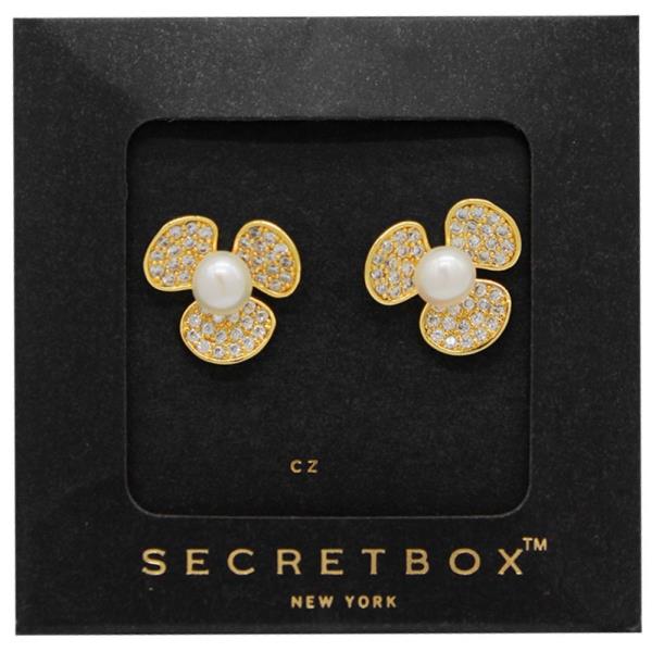 SECRET BOX 14K GOLD DIPPED FLOWER PEARL BEAD EARRING