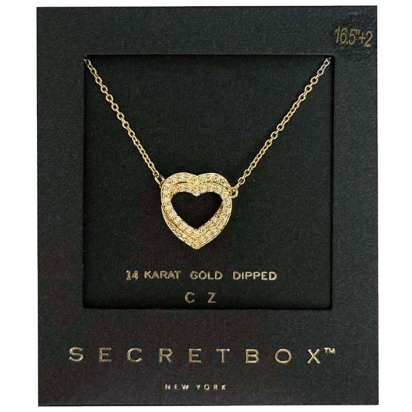 SECRET BOX 14K GOLD DIPPED DOUBLE HEART CHARM NECKLACE