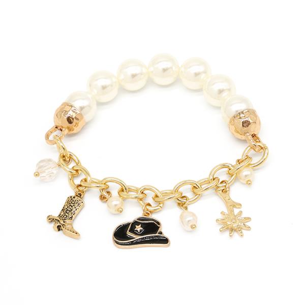 WESTERN CHARM PEARL BEAD BRACELET