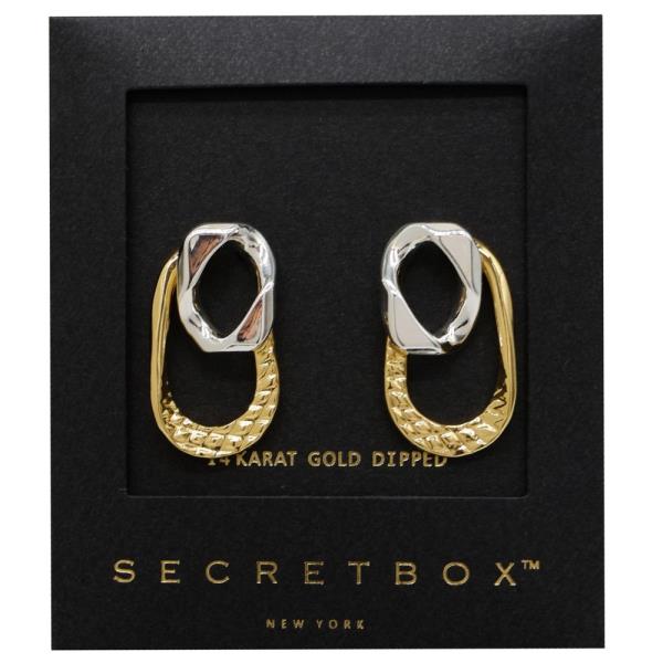 SECRET BOX 14K GOLD DIPPED TWO TONE METAL EARRING