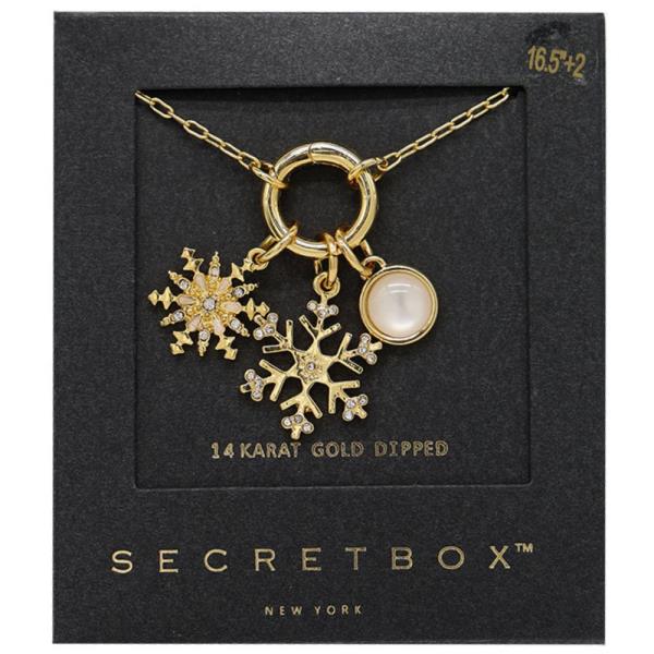 SECRET BOX 14K GOLD DIPPED SNOWFLAKE CHARMS NECKLACE