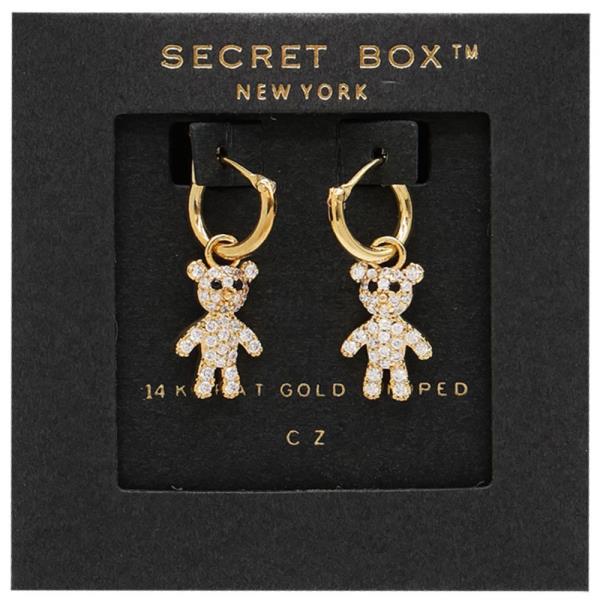 SECRET BOX 14K GOLD DIPPED BEAR HUGGIE EARRING