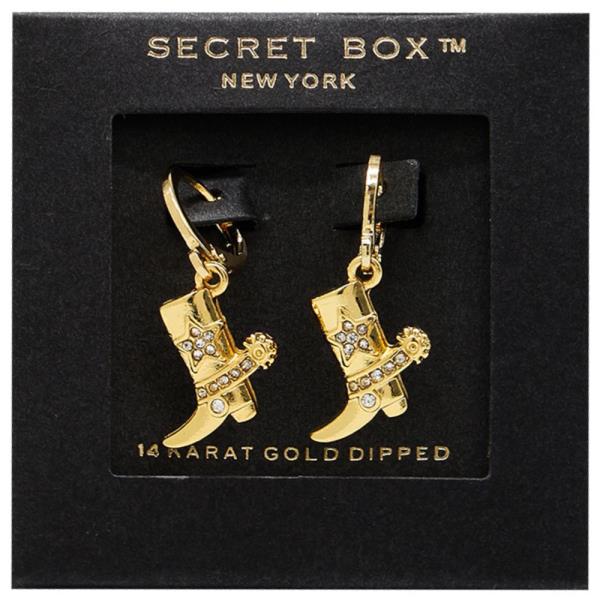 SECRET BOX 14K GOLD DIPPED WESTERN BOOT EARRING
