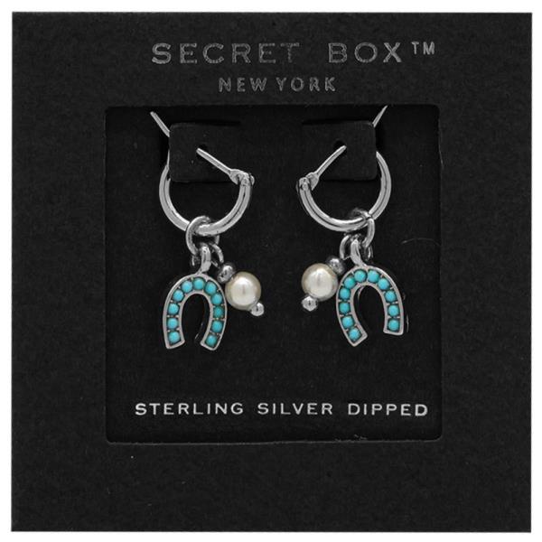 SECRET BOX HORSESHOE CHARM HUGGIE HOOP EARRING