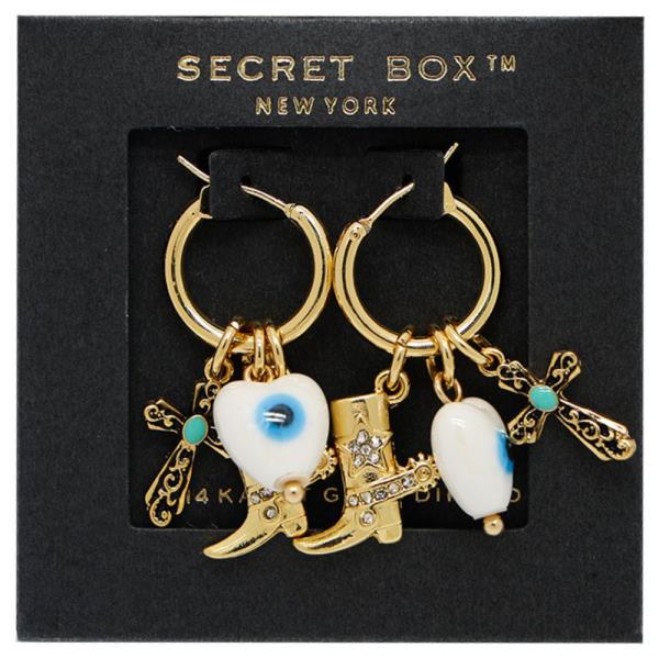 SECRET BOX 14K GOLD DIPPED EVIL EYE WESTERN CHARM HUGGIE EARRING