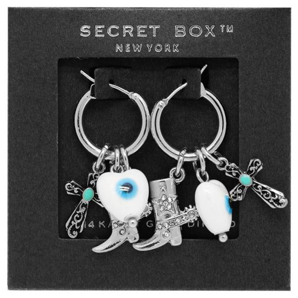 SECRET BOX 14K GOLD DIPPED EVIL EYE WESTERN CHARM HUGGIE EARRING