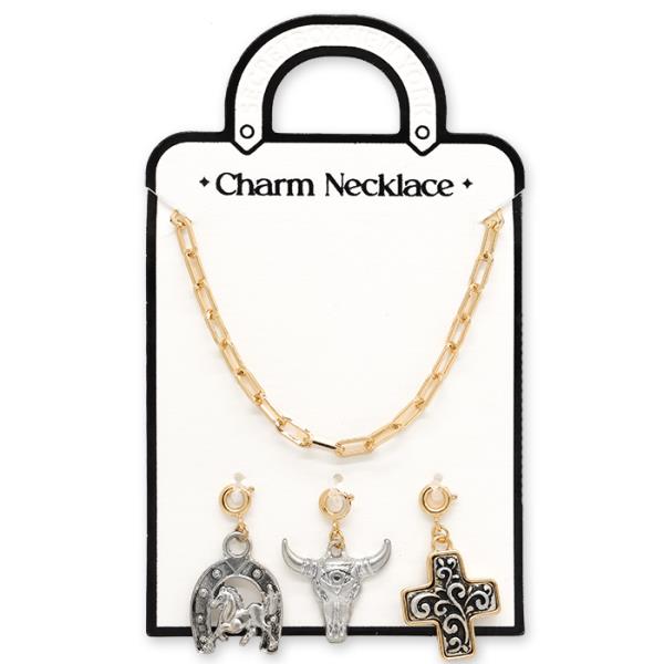 WESTERN CHARMS OVAL LINK METAL NECKLACE