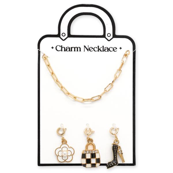 HIGH HEEL FLOWER CHARM OVA LINK NECKLACE