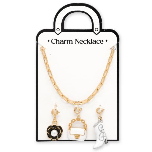 FLOWER WESTERN BOOT CHARM OVAL LINK NECKLACE