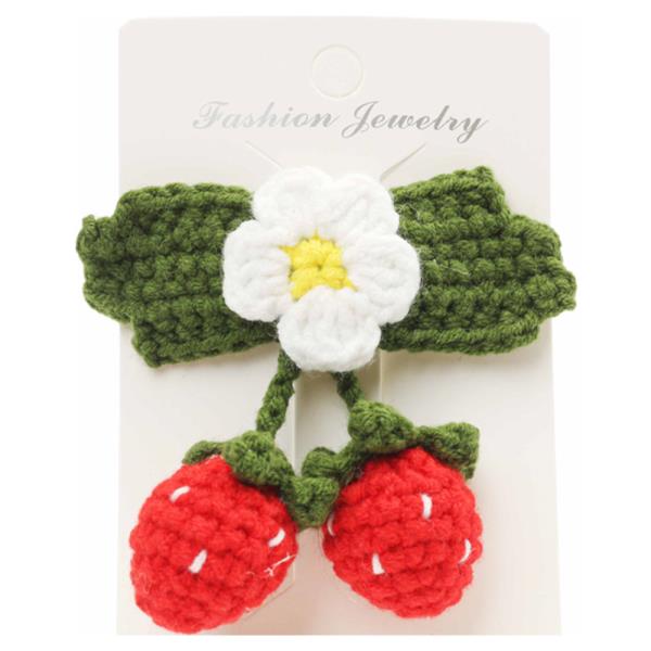 STRAWBERRY FLOWER CROCHET KNIT SNAP HAIR PIN