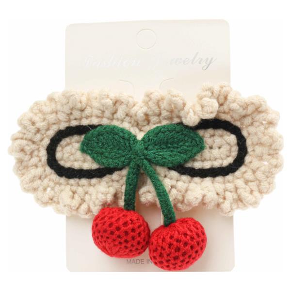 CHERRY CROCHET KNIT SNAP HAIR PIN