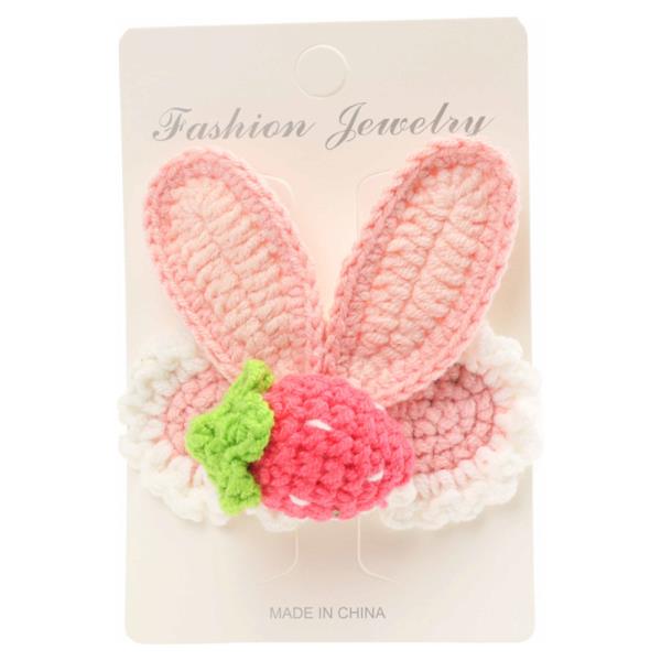BUNNY EARS STRAWBERRY CROCHET KNIT SNAP HAIR PIN