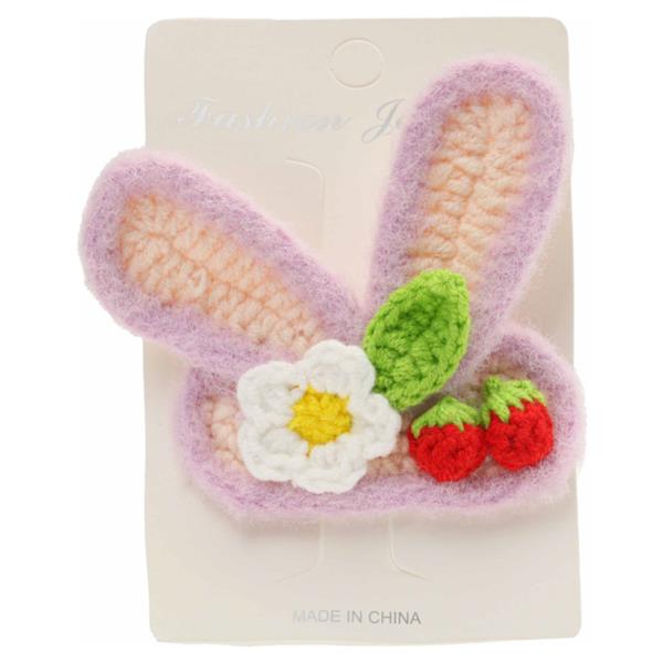 BUNNY EARS FLOWER CHERRY CROCHET KNIT SNAP HAIR PIN