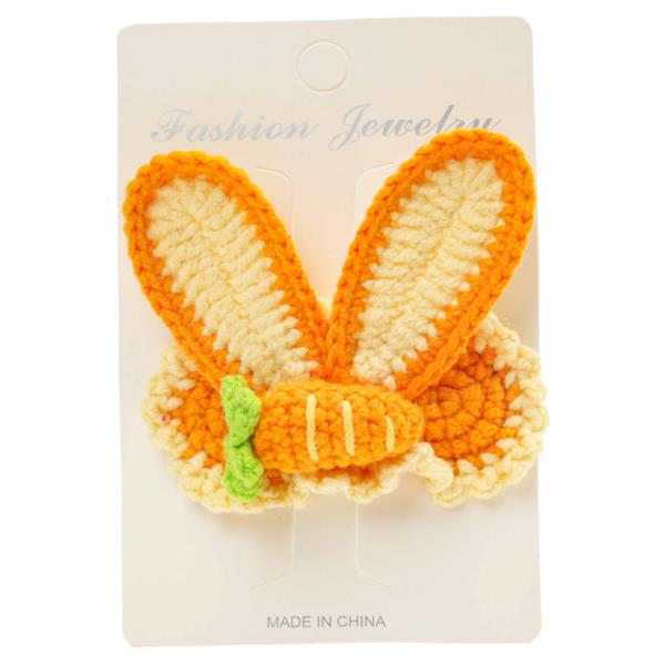BUNNY EARS CARROT CROCHET KNIT SNAP HAIR PIN