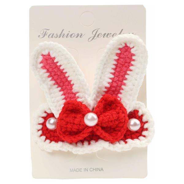 BUNNY EARS PEARL CROCHET KNIT SNAP HAIR PIN