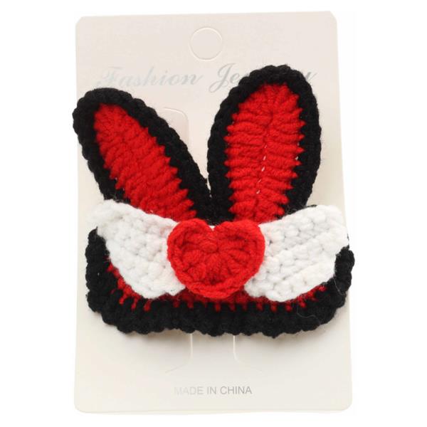 BUNNY EARS HEART CROCHET KNIT SNAP HAIR PIN