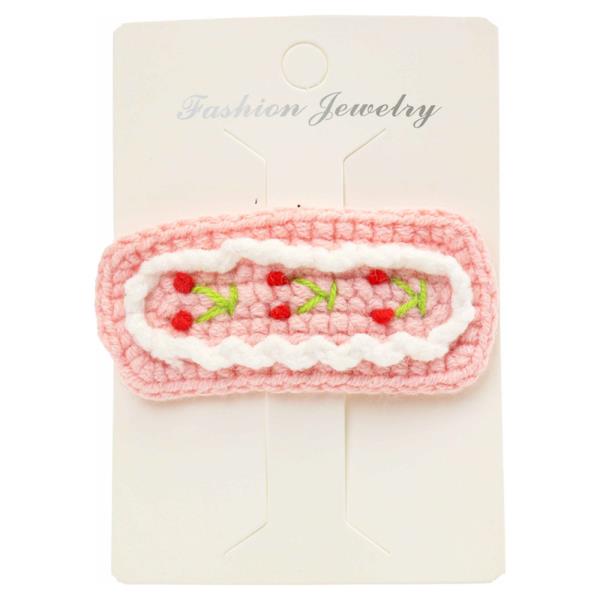 CHERRY RUFFLE CROCHET KNIT SNAP HAIR PIN