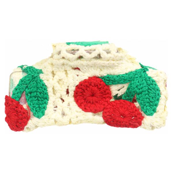 CROCHET KNIT CHERRY HAIR CLAW CLIP