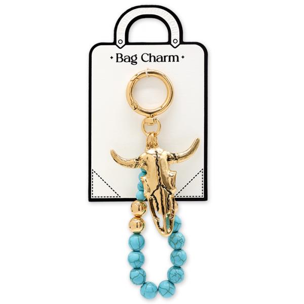 CATTLE SKULL TURQUOISE BEAD BAG CHARM KEYCHAIN