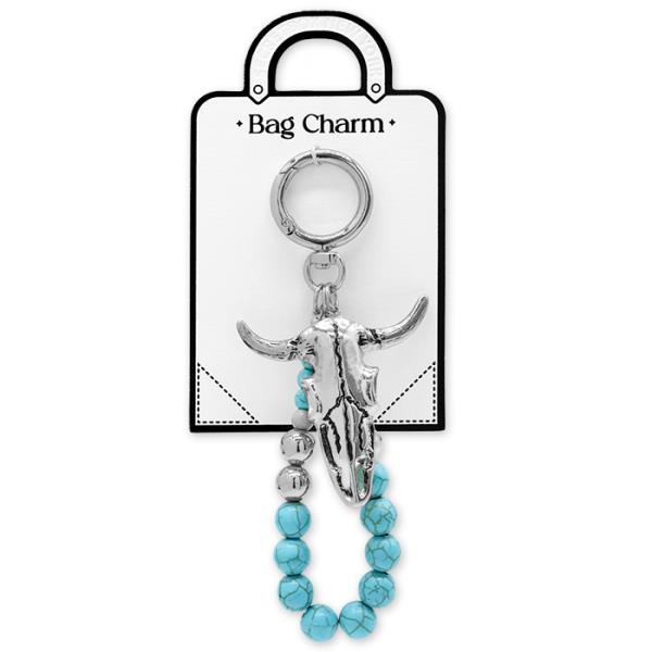 SECRET BOX CATTLE SKULL TURQUOISE BEAD BAG CHARM KEYCHAIN