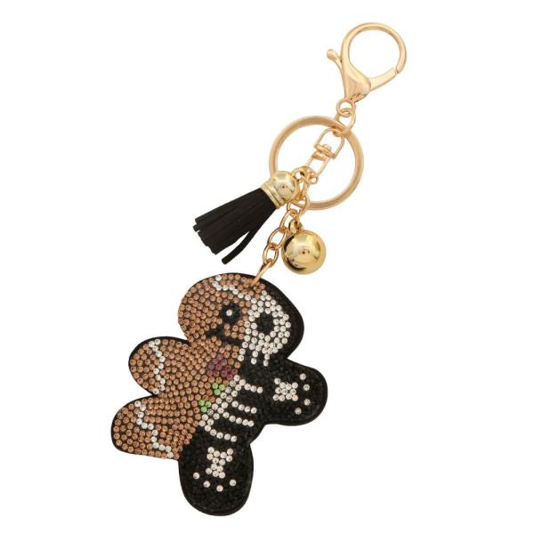 HALF GINGERBREAD MAN HALF SKELETON RHINESTONE KEYCHAIN