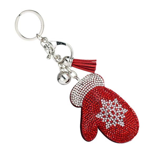 RHINESTONE CHRISTMAS GLOVE BAG CHARM KEYCHAIN WITH TASSEL