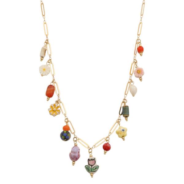 MULTI CHARM OVAL LINK NECKLACE