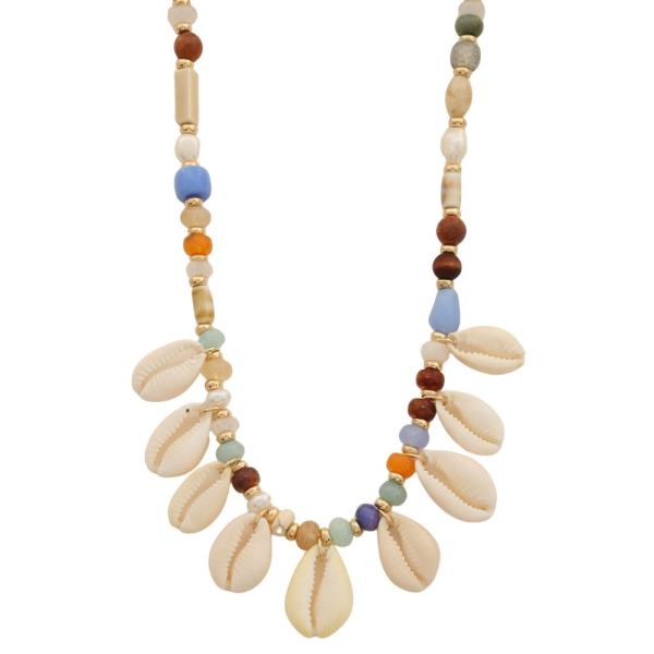 COWRIE SEASHELL MIXED BEAD NECKLACE
