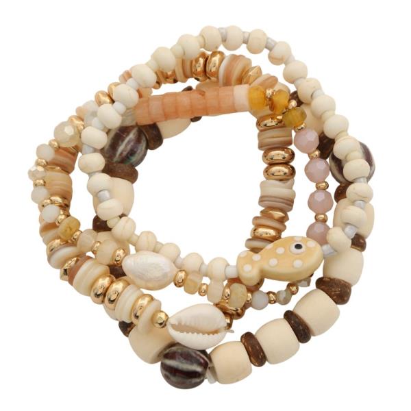 COWRIE SEASHELL BEADED BRACELET SET