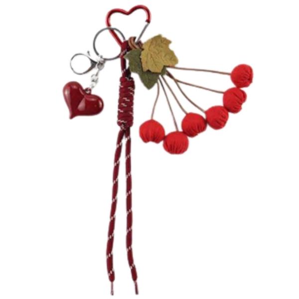 BRAIDED ROPE CHERRY STRAWBERRY HEART CLIP RING BAG CHARM KEYCHAIN