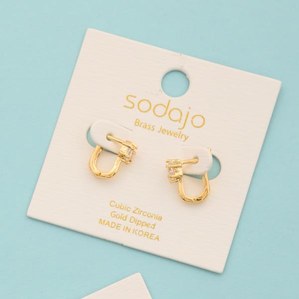 SODAJO GOLD DIPPED CZ STONE HUGGIE EARRING