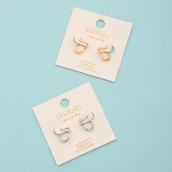 SODAJO GOLD DIPPED CZ STONE HUGGIE EARRING