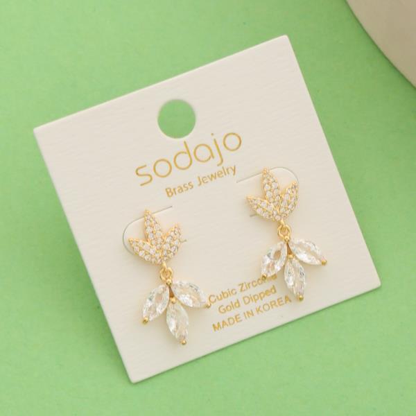 SODAJO GOLD DIPPED CZ FLOWER DANGLE EARRING