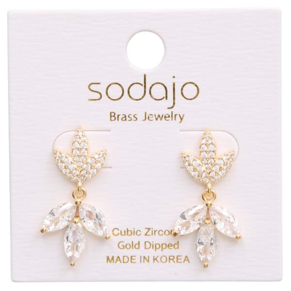 SODAJO GOLD DIPPED CZ FLOWER DANGLE EARRING