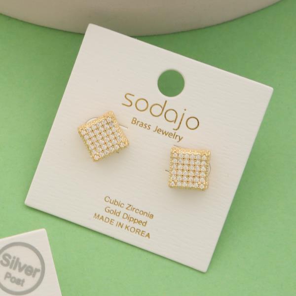 SODAJO GOLD DIPPED CZ SQUARE STUD EARRING