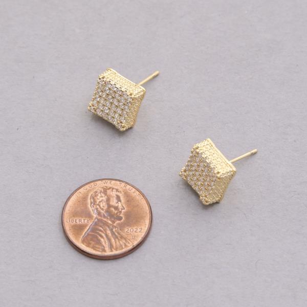 SODAJO GOLD DIPPED CZ SQUARE STUD EARRING