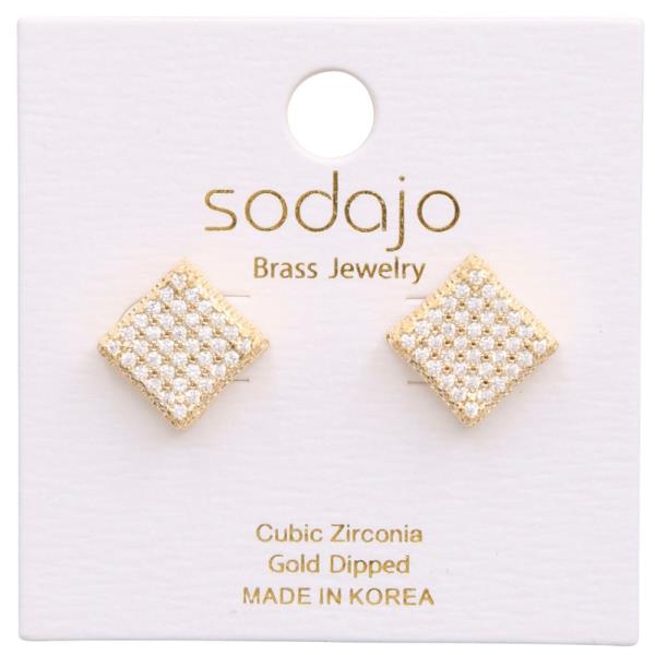 SODAJO GOLD DIPPED CZ SQUARE STUD EARRING