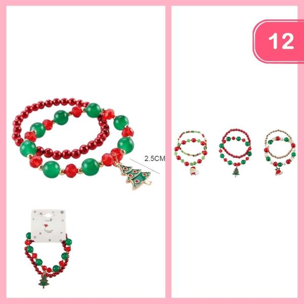 CHRISTMAS TREE  BEADED STACKABLE BRACELET (12 UNITS)