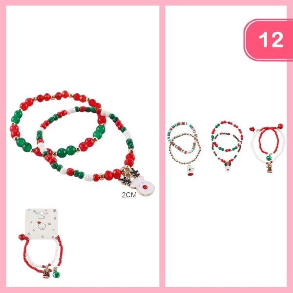 CHRISTMAS BEADED CHARM STACKABLE BRACELET (12 UNITS)
