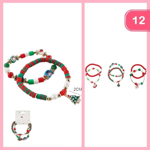 CHRISTMAS BEADED STACKABLE BRACELET (12 UNITS)