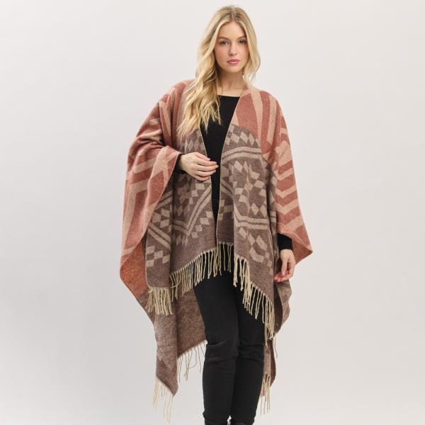 AZTEC PATTERN FRINGE RUANA