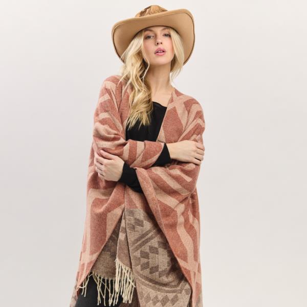AZTEC PATTERN FRINGE RUANA