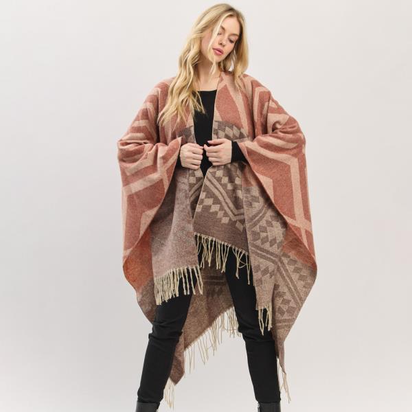 AZTEC PATTERN FRINGE RUANA