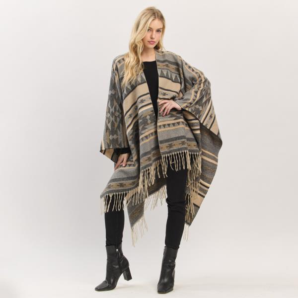 AZTEC PATTERN FRINGE RUANA