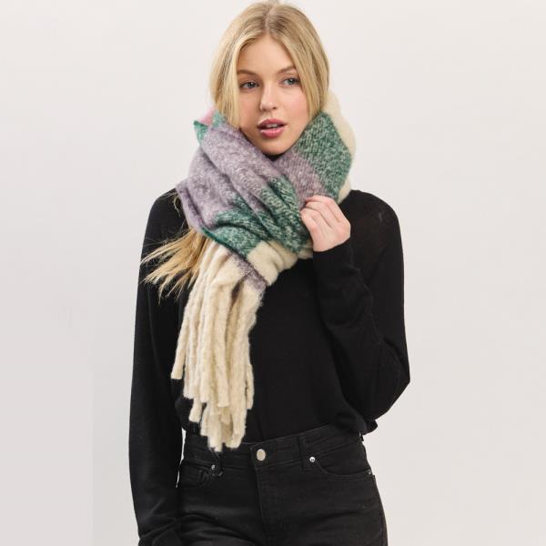 MULTI COLOR STRIPED BRUSHED FRINGED SCARF